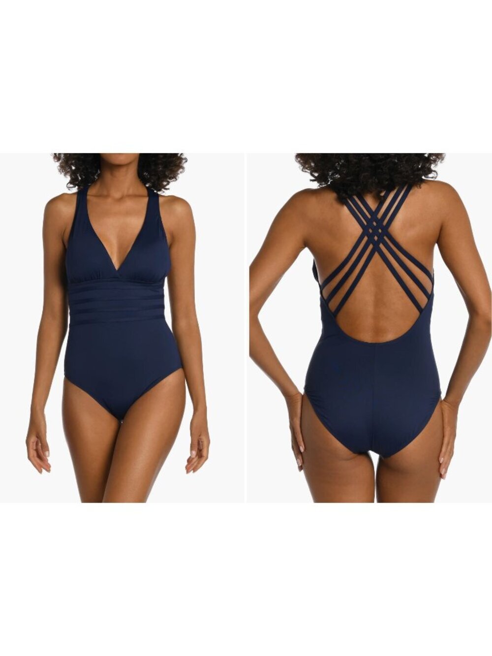 New La Blanca Women's Size 6 Navy Cross Back One-Piece Swimsuit